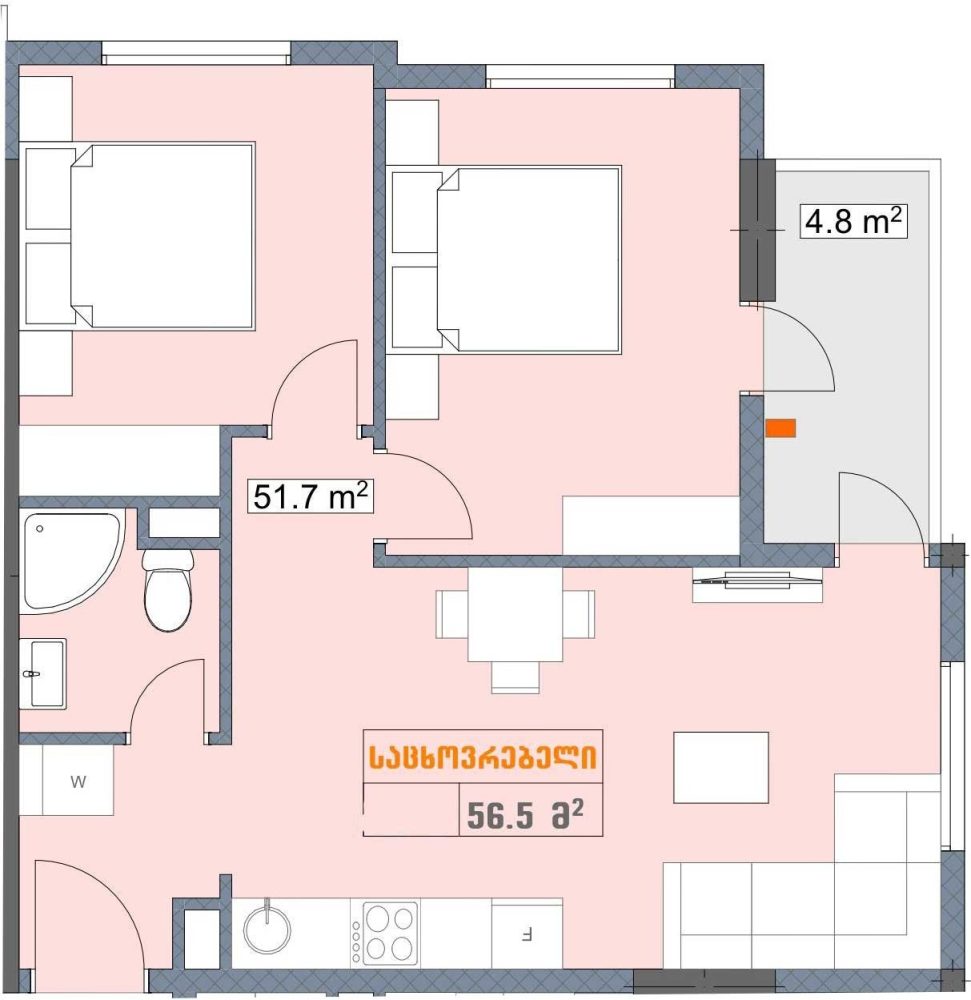Mənzil 56.5 m² - Згвиспири 1, Batumi, Gürcüstan