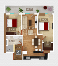 Mənzil 3-комн 73.2 m² - 26 may, Batumi